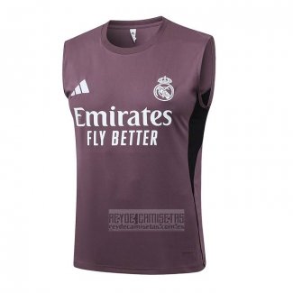 Camiseta De Futbol de Entrenamiento Real Madrid Sin Mangas 2025-2026 Gris Purpura