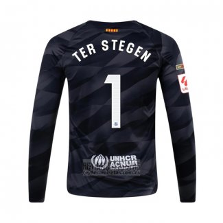 Camiseta De Futbol Barcelona Jugador Ter Stegen Portero Manga Larga 2023-2024 Negro