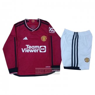 Camiseta De Futbol Manchester United Primera Nino Manga Larga 2023-2024