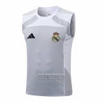 Camiseta De Futbol de Entrenamiento Real Madrid Sin Mangas 2025-2026 Gris Blanco
