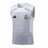 Camiseta De Futbol de Entrenamiento Real Madrid Sin Mangas 2025-2026 Gris Blanco