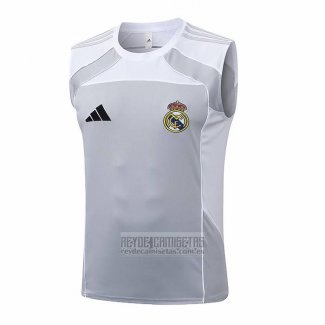 Camiseta De Futbol de Entrenamiento Real Madrid Sin Mangas 2025-2026 Gris Blanco