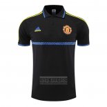 Camiseta De Futbol Polo del Manchester United 2022-2023 Negro y Azul