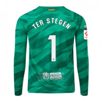 Camiseta De Futbol Barcelona Jugador Ter Stegen Portero Manga Larga 2023-2024 Verde