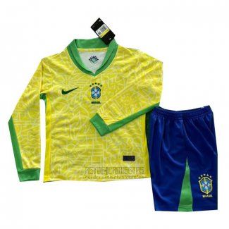 Camiseta De Futbol Brasil Primera Manga Larga Nino 2024