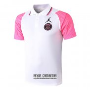 Camiseta De Futbol Polo del Paris Saint-Germain 2020-2021 Blanco y Rosa