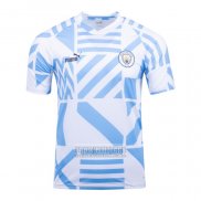 Camiseta De Futbol Pre Partido del Manchester City 2022 Azul y Blanco