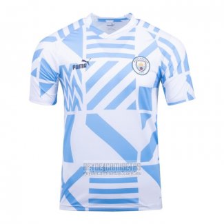 Camiseta De Futbol Pre Partido del Manchester City 2022 Azul y Blanco