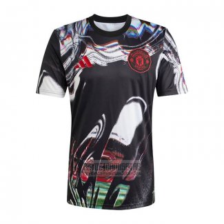 Camiseta De Futbol Pre Partido del Manchester United 2025-2026 Negro Blanco