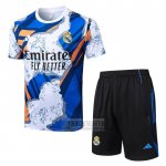 Chandal del Real Madrid Manga Corta 2025-2026 Blanco Azul - Pantalon Corto